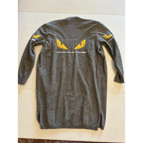 2017 Fendi Monster Bug Eye Women’s Small Gray Cardigan Sweater Open Front Cotton - Picture 4 of 16